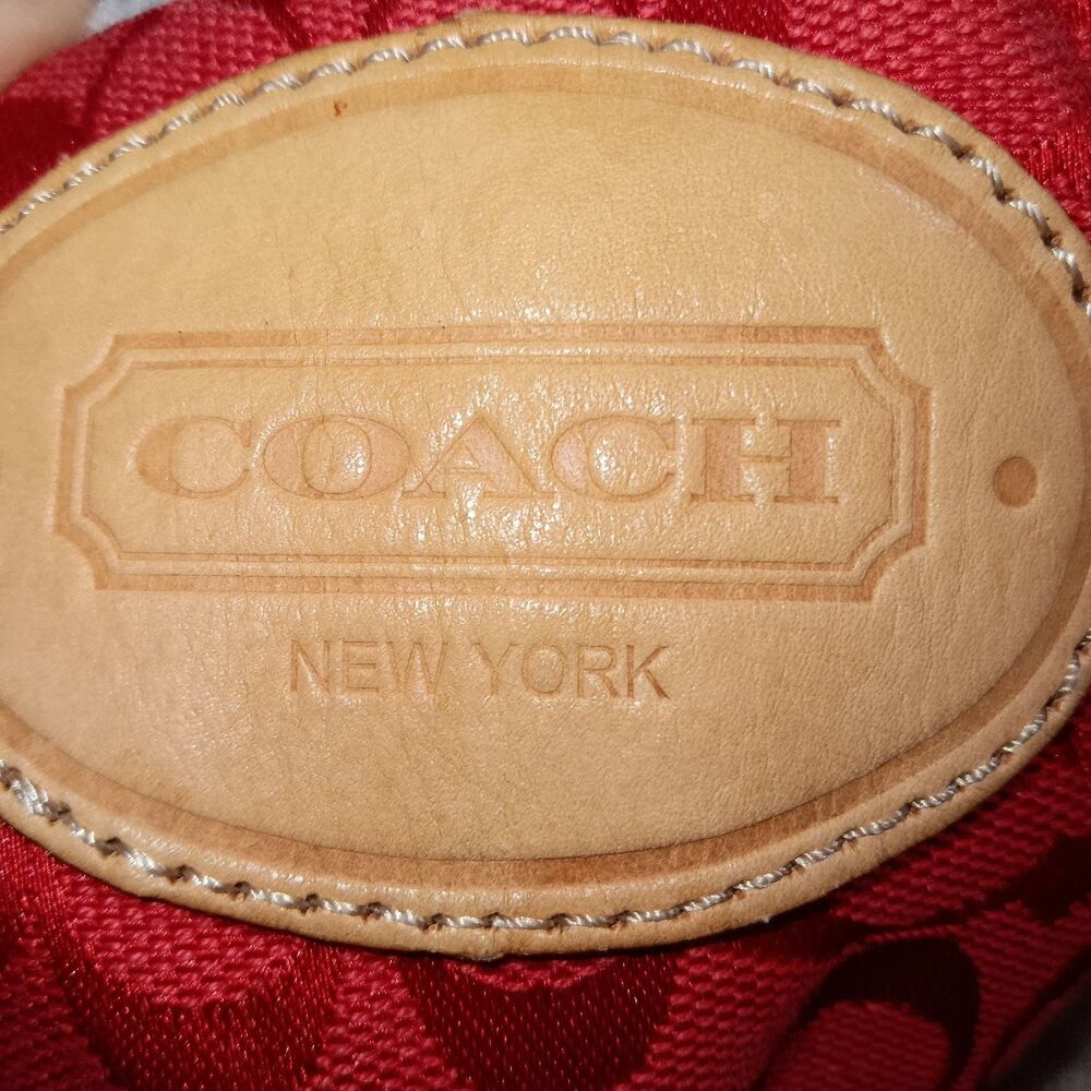 Coach Women's Laura Boots Size 6B Red And Brown Logo Sherpa Lined Lace Up - Picture 2 of 9